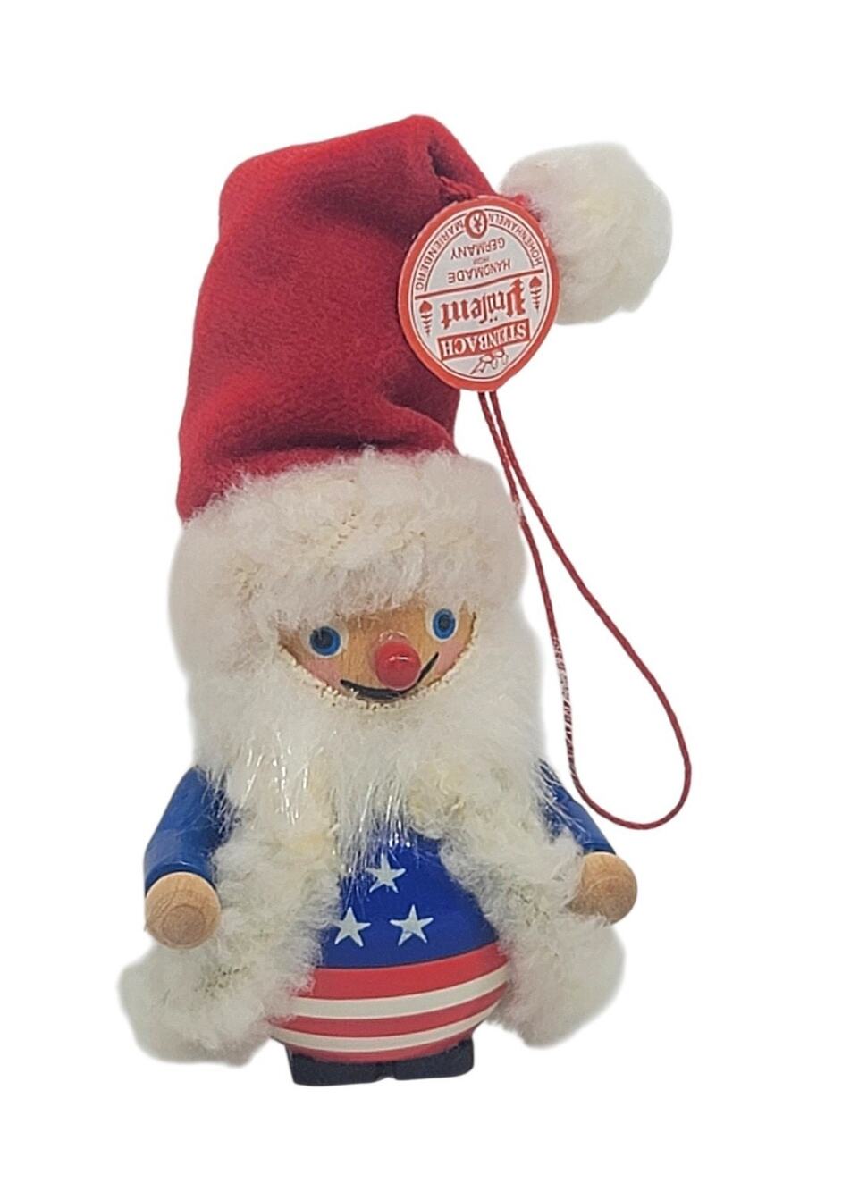 Vintage Handmade Germany Steinbach Patriot Santa Tag Christmas Ornament 4" CL70